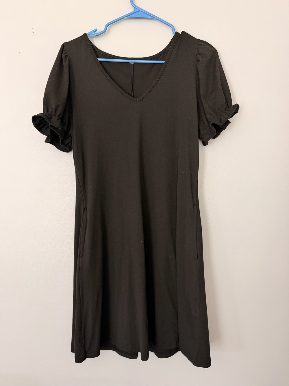 Amazon Black V-Neck Puff Sleeve Mini Dress